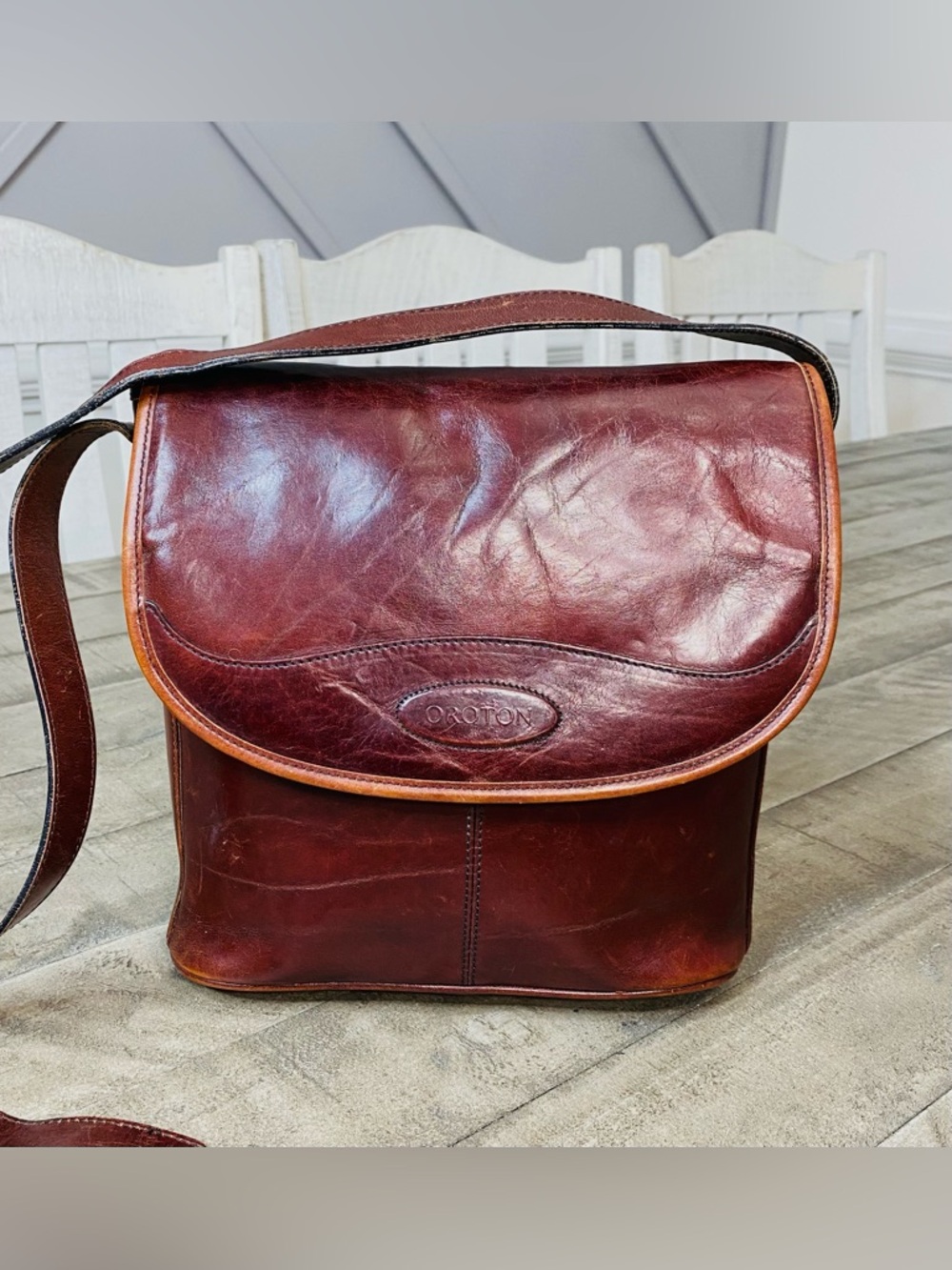 Vintage Oroton Sydney Brown Leather Crossbody Bag Flap Shoulder Purse